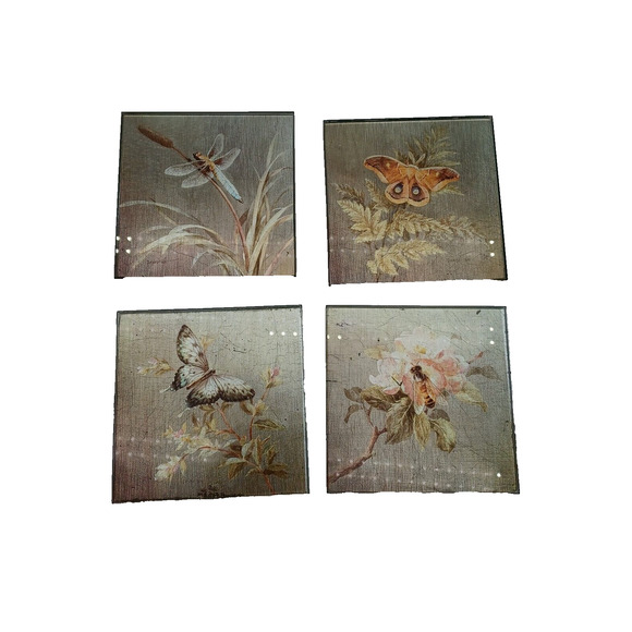 Pier 1 Imports Square Coasters Sous-Verres Foil butterfly firefly Bee Set of 4 - Picture 1 of 6